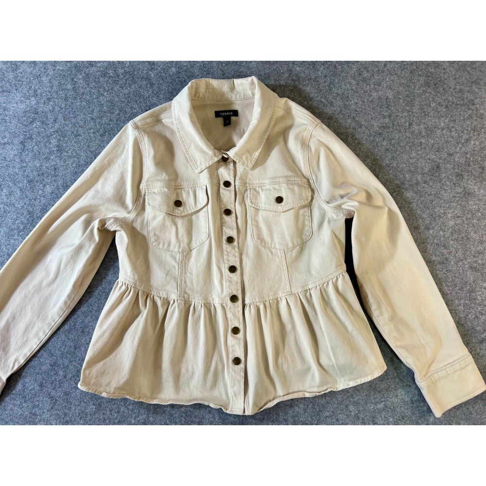 Torrid Peplum Twill Jacket Beige Sz 00 (M/L) Fall Basic Utility